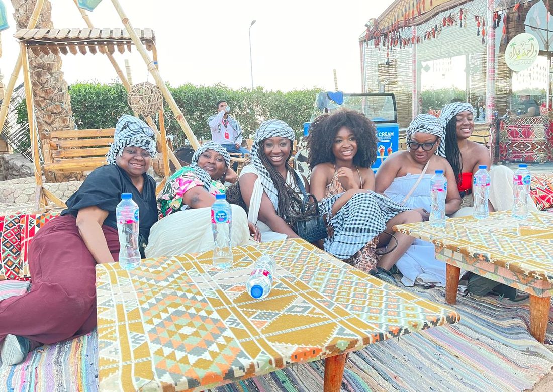 Guests around the table at the Bedouin camp